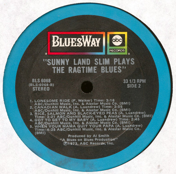 Sunnyland Slim : Plays The Rag Time Blues (LP, Album)