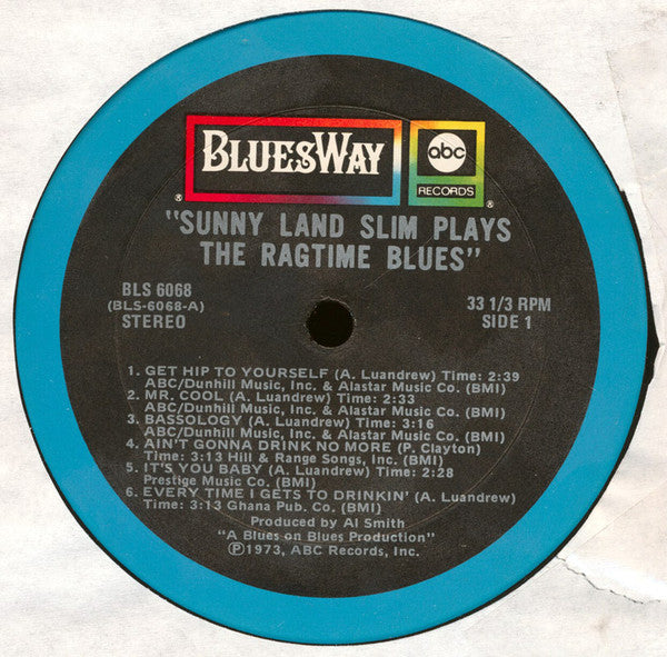 Sunnyland Slim : Plays The Rag Time Blues (LP, Album)