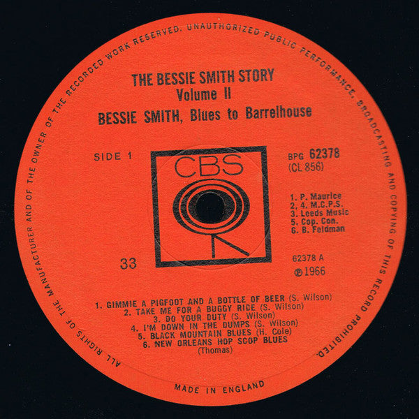 Bessie Smith : The Bessie Smith Story - Vol. 2 - Blues To Barrel House (LP, Comp, Mono)