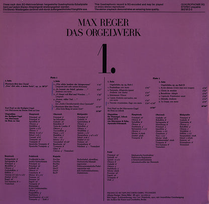 Max Reger, Kurt Rapf : Das Orgelwerk Auf Grossen Orgeln Europas 1. (2xLP, Album, Quad)