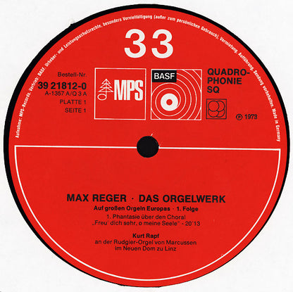 Max Reger, Kurt Rapf : Das Orgelwerk Auf Grossen Orgeln Europas 1. (2xLP, Album, Quad)