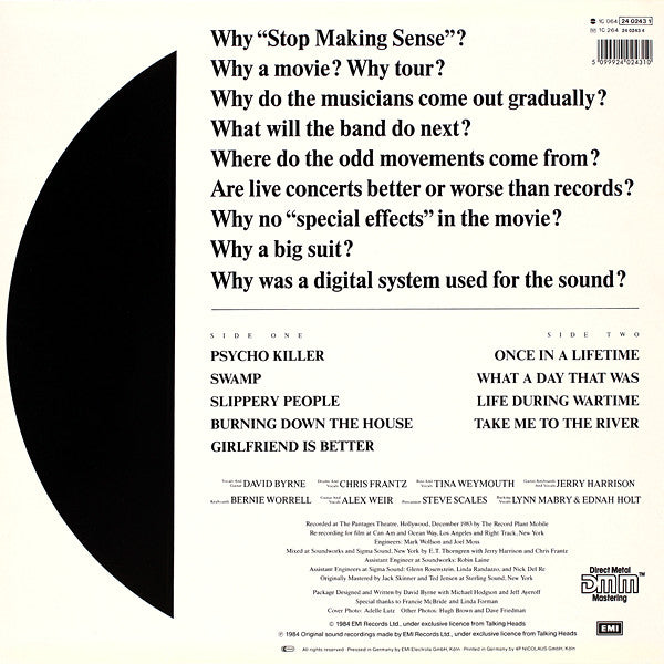 Talking Heads : Stop Making Sense (LP, Album)