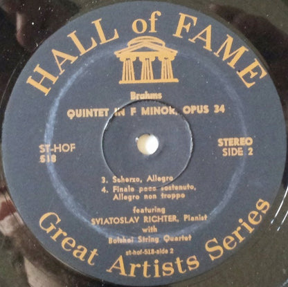 Johannes Brahms - Sviatoslav Richter With Bolshoi Theatre Quartet : Piano Quintet In F Minor Op. 34 (LP, Ele)