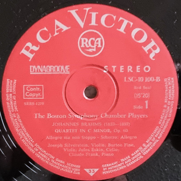 Johannes Brahms / Boston Symphony Chamber Players : Klavierquartett C-Moll, Op. 60 (LP)