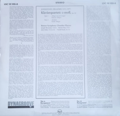 Johannes Brahms / Boston Symphony Chamber Players : Klavierquartett C-Moll, Op. 60 (LP)