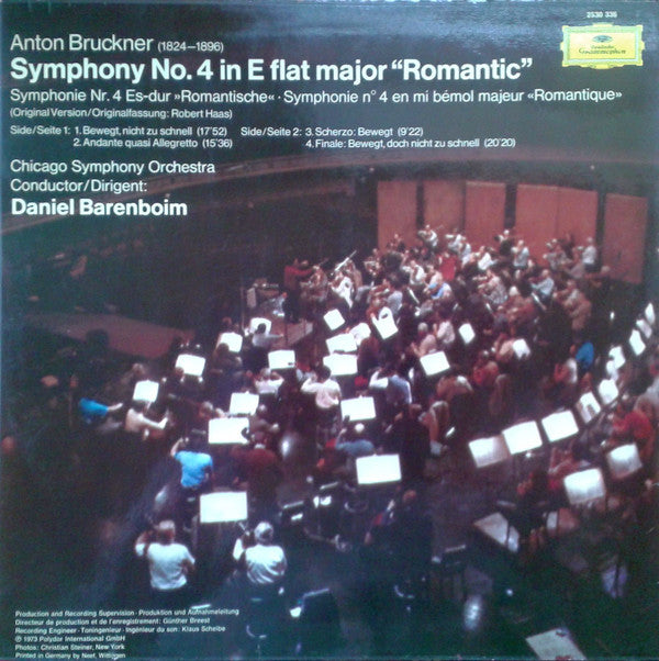 Anton Bruckner, Chicago Symphony Orchestra ∙ Daniel Barenboim : Symphonie Nr.4 »Romantische« = Symphony No.4 »Romantic« (LP, Album)