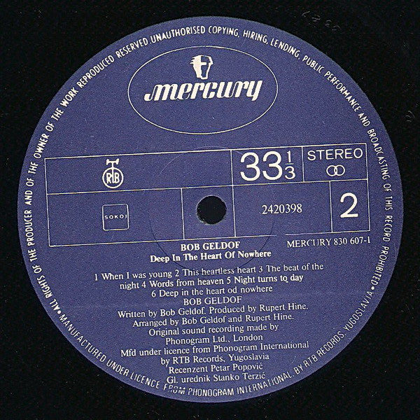 Bob Geldof : Deep In The Heart Of Nowhere (LP, Album)
