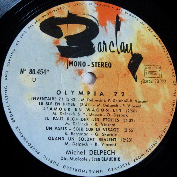 Michel Delpech : Olympia 72 (LP, Album)