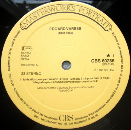 Edgard Varèse - Columbia Symphony Orchestra, Robert Craft : Density 21,5 • Hyperprism • Intégrales • Ionisation • Octandre • Poème Electronique (LP, RE)