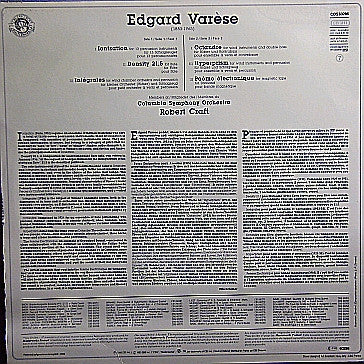 Edgard Varèse - Columbia Symphony Orchestra, Robert Craft : Density 21,5 • Hyperprism • Intégrales • Ionisation • Octandre • Poème Electronique (LP, RE)