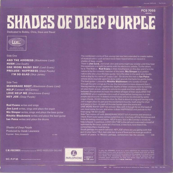 Deep Purple : Shades Of Deep Purple (LP, Album)