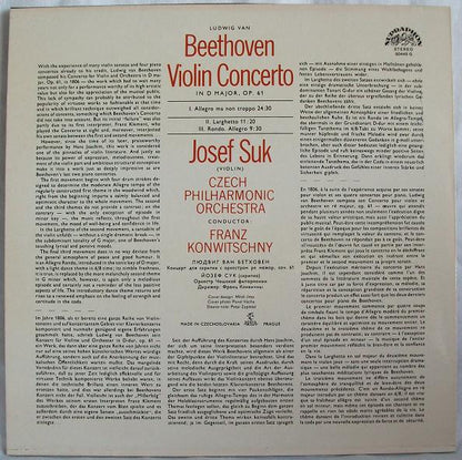 Ludwig van Beethoven - Josef Suk, The Czech Philharmonic Orchestra, Franz Konwitschny : Violin Concerto In D Major, Op. 61 (LP, RE)