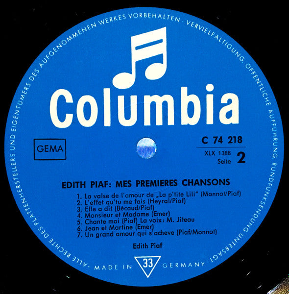 Edith Piaf : Mes Premieres Chansons (LP, Comp, Mono)