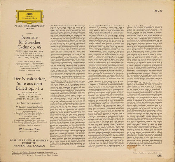 Pyotr Ilyich Tchaikovsky · Herbert Von Karajan, Berliner Philharmoniker : Streicherserenade, Nussknacker-Suite Op. 71 A (LP)