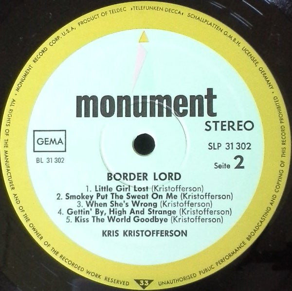 Kris Kristofferson : Border Lord (LP, Album, RP)