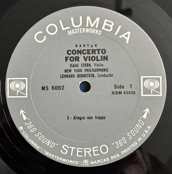 Béla Bartók, Isaac Stern, New York Philharmonic, Leonard Bernstein : Concerto For Violin (LP, Album)