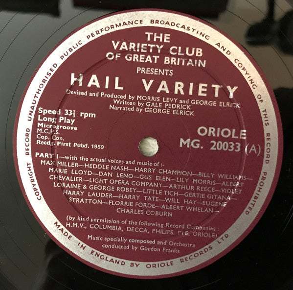 Various : The Variety Club Of Gt. Britain Presents "Hail Variety" (LP)