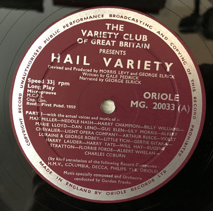 Various : The Variety Club Of Gt. Britain Presents "Hail Variety" (LP)