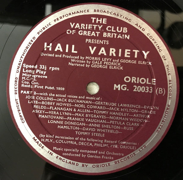 Various : The Variety Club Of Gt. Britain Presents "Hail Variety" (LP)