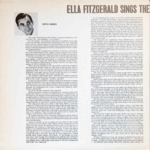 Ella Fitzgerald : Ella Fitzgerald Sings The Irving Berlin Songbook (2xLP, Album, Mono, Dee)