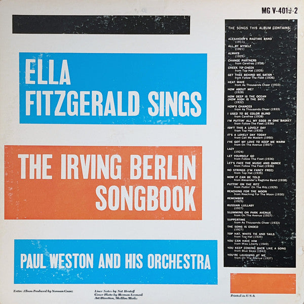 Ella Fitzgerald : Ella Fitzgerald Sings The Irving Berlin Songbook (2xLP, Album, Mono, Dee)