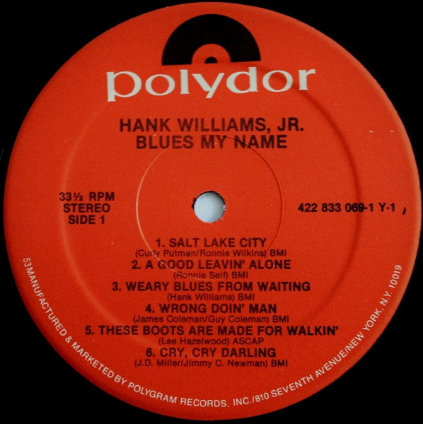 Hank Williams Jr. : Blues My Name (LP, Album, RE)