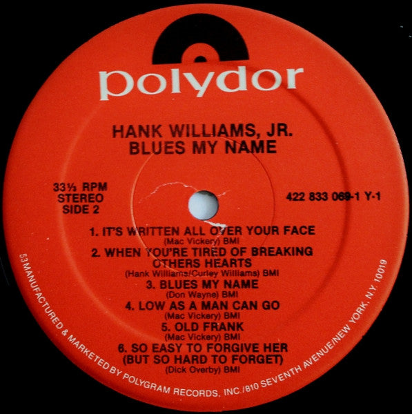 Hank Williams Jr. : Blues My Name (LP, Album, RE)