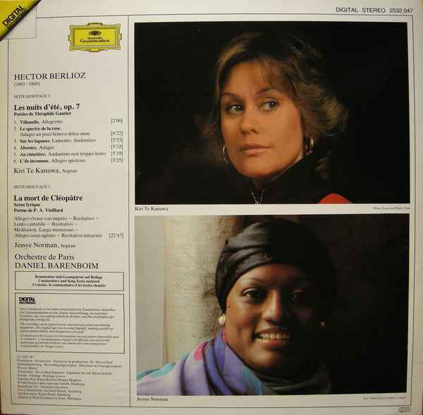 Hector Berlioz - Kiri Te Kanawa ▪ Jessye Norman, Orchestre De Paris ▪ Daniel Barenboim : Nuits D'été ▪ La Mort De Cléopâtre (LP)