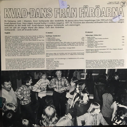 Various : Kvad-dans Från Färöarna (LP, Mono)