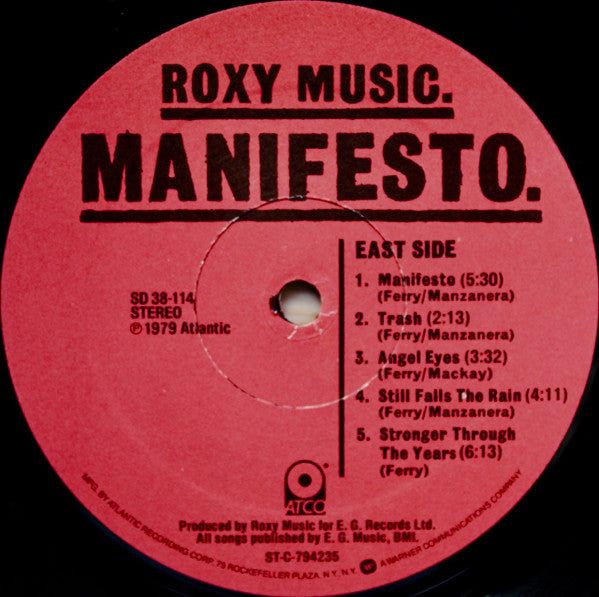 Roxy Music : Manifesto (LP, Album, PRC)