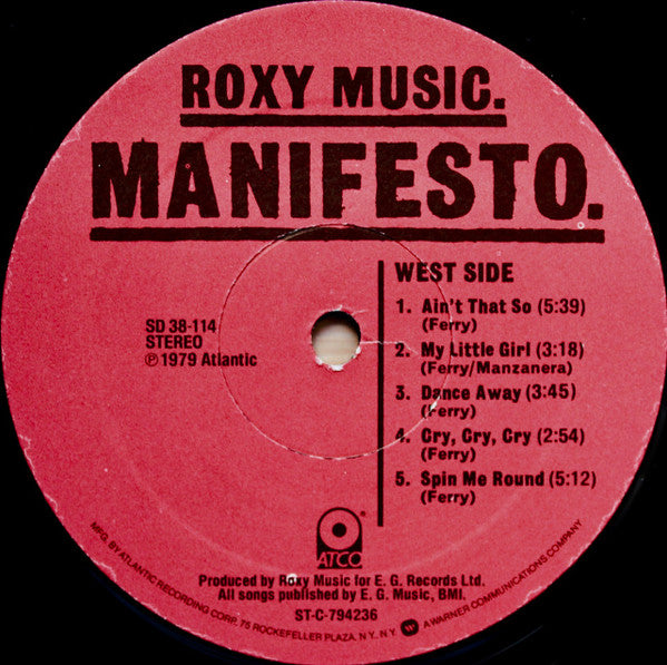 Roxy Music : Manifesto (LP, Album, PRC)