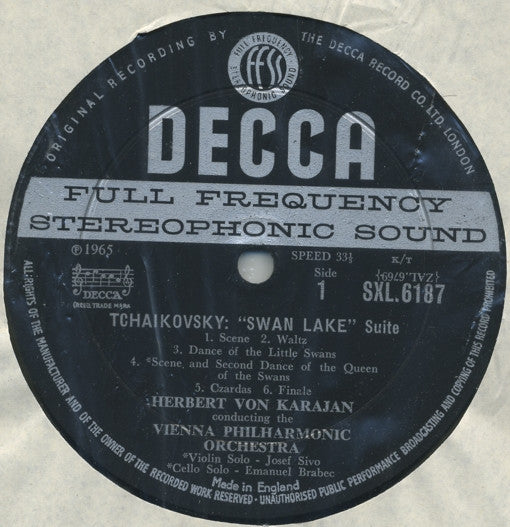 Pyotr Ilyich Tchaikovsky, Herbert Von Karajan : Wiener Philharmoniker : Swan Lake & Sleeping Beauty Suites (LP)