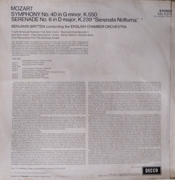 Wolfgang Amadeus Mozart, English Chamber Orchestra, Benjamin Britten : Britten Conducts Mozart (LP, Album)