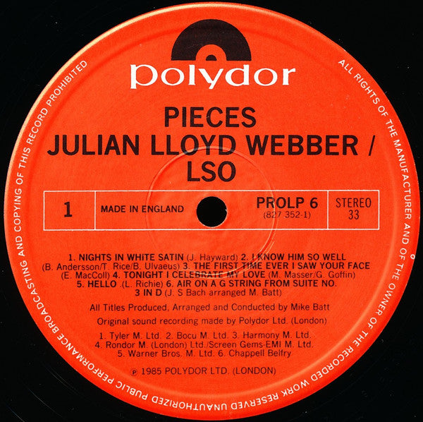 Julian Lloyd Webber And London Symphony Orchestra : Pieces (LP)