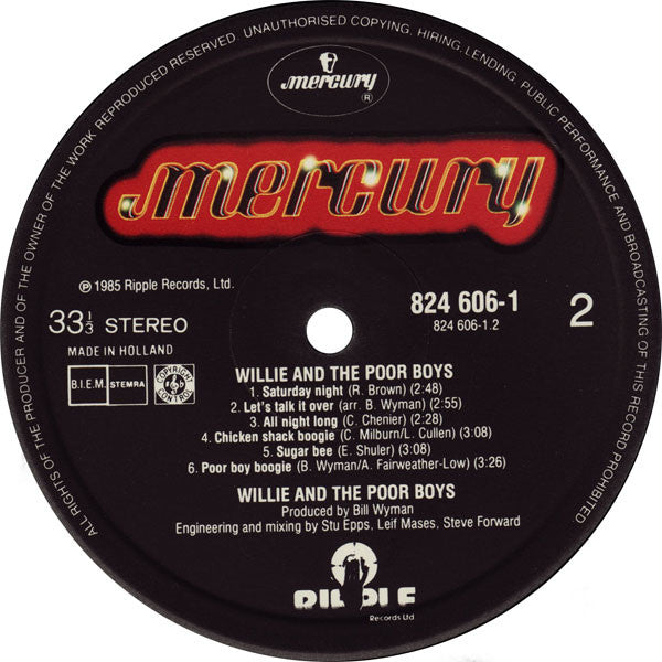Willie And The Poor Boys : Willie And The Poor Boys (LP, Album)