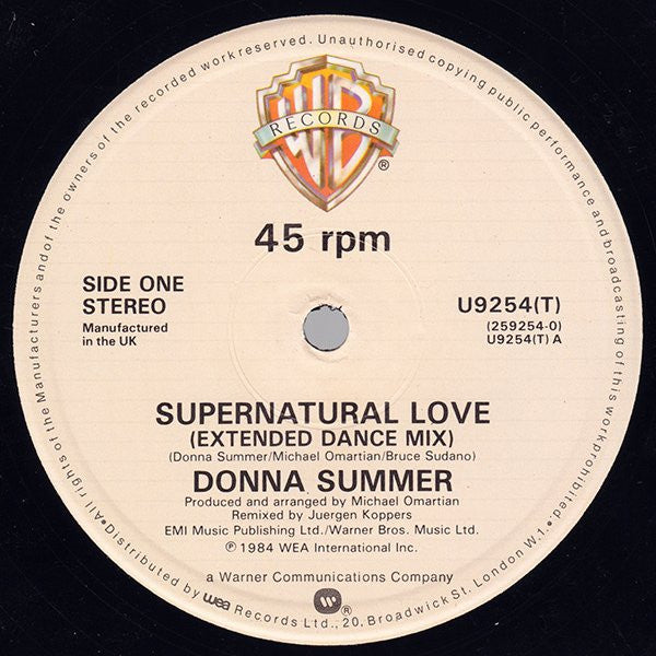 Donna Summer : Supernatural Love B/W Suzanna (12")