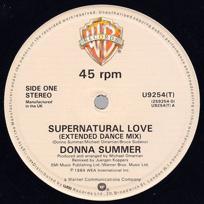 Donna Summer : Supernatural Love B/W Suzanna (12")