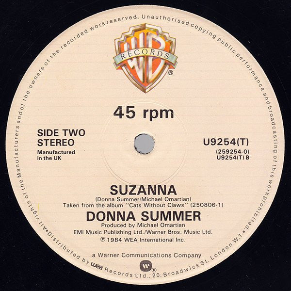 Donna Summer : Supernatural Love B/W Suzanna (12")