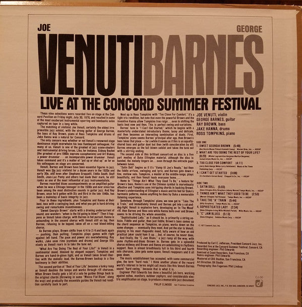 Joe Venuti, George Barnes : Live At The Concord Summer Festival (LP, Album)