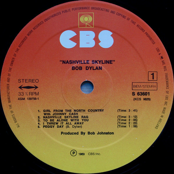 Bob Dylan : Nashville Skyline (LP, Album, RE)