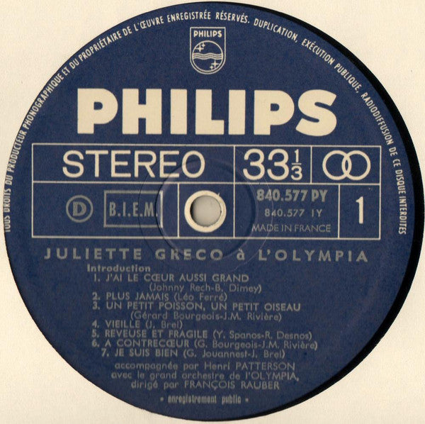 Juliette Gréco : À L'Olympia (LP, Album)