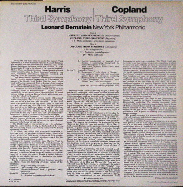 Roy Harris / Aaron Copland - Leonard Bernstein, New York Philharmonic : Third Symphony (In One Movement) / Third Symphony (LP)