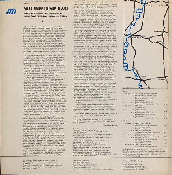 Various : Mississippi River Blues (1940 Field Recordings From Natchez, Mississippi) (LP, Album)