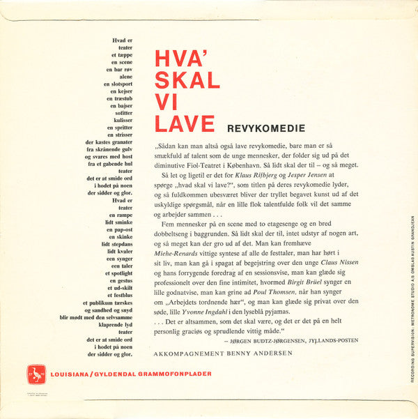 Jesper Jensen og Klaus Rifbjerg : Hva' Skal Vi Lave (10", Album)