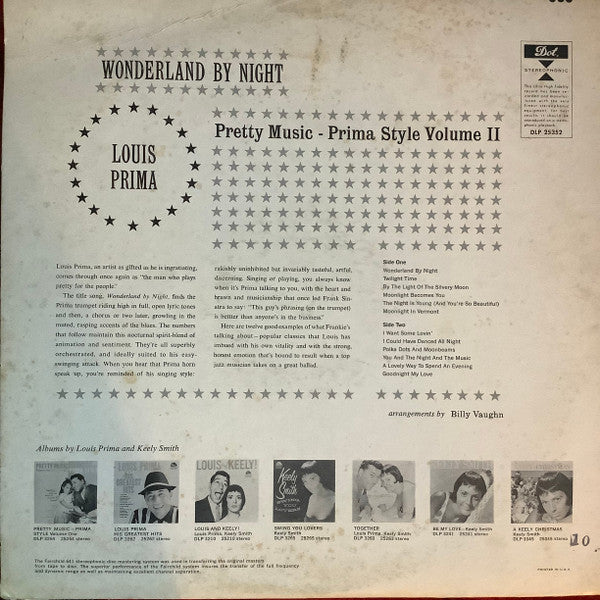 Louis Prima : Wonderland By Night (Pretty Music - Prima Style, Vol. II) (LP, Album, Mon)