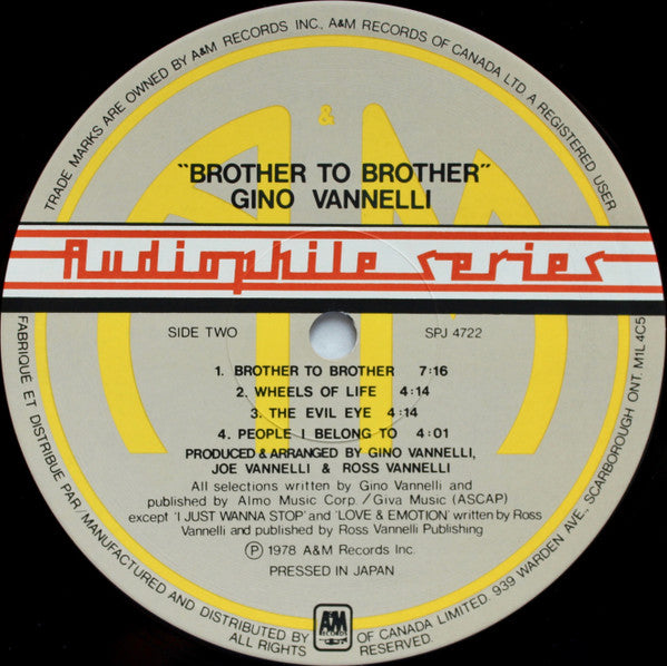 Gino Vannelli : Brother To Brother (LP, Album, RE, RM, Hal)