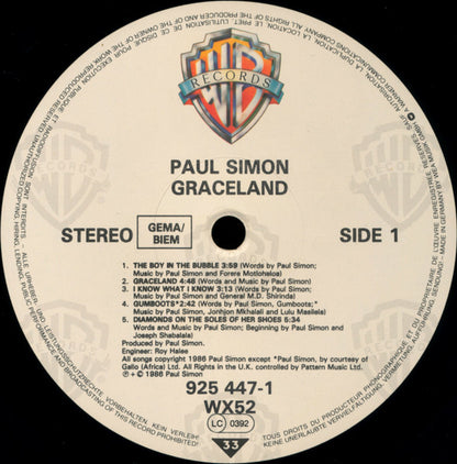 Paul Simon : Graceland (LP, Album, Emb)