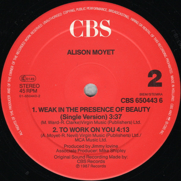 Alison Moyet : Weak In The Presence Of Beauty (Extended Remix) (12", Maxi)