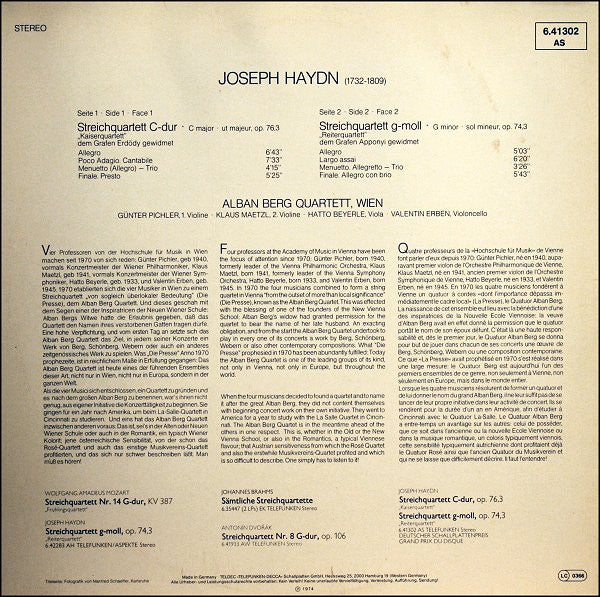 Joseph Haydn - Alban Berg Quartett : Streichquartette / String Quartets / Quatuors À Cordes: Op. 76,3 "Kaiserquartett" - Op. 74,3 "Reiterquartett" (LP, Album, Gat)