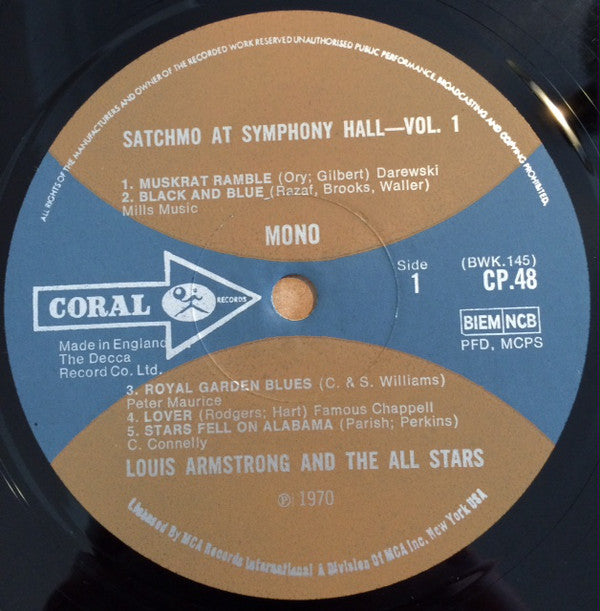 Louis Armstrong And His All-Stars : Satchmo At Symphony Hall Vol. 1 (LP, Album, Mono, RE)